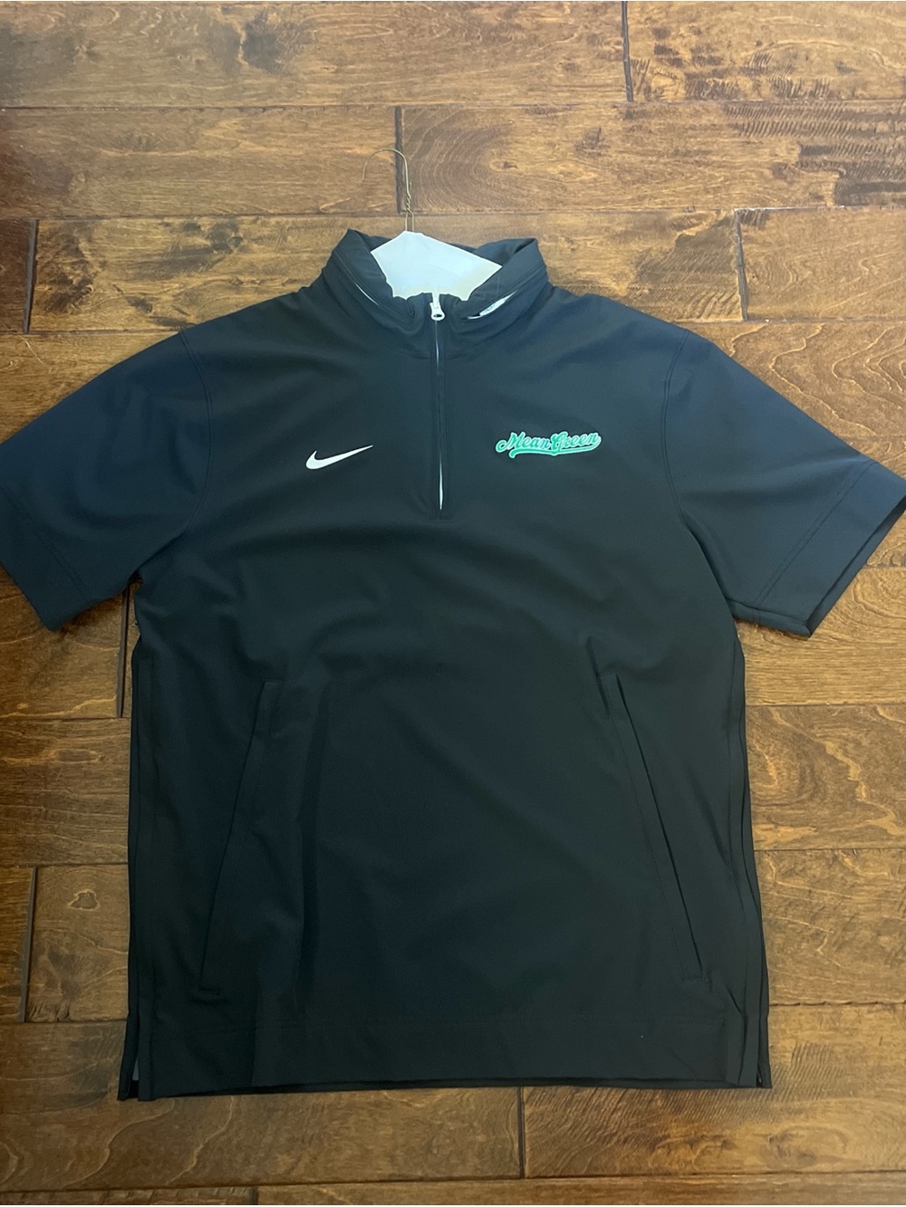 Nike Black Short-Sleeve Half-Zip Swim Rash Guard with Teal Logo